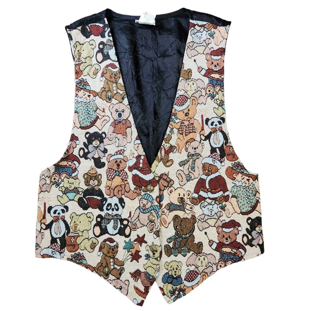 Backroad Blues vest teddy bears tapestry vintage size L
